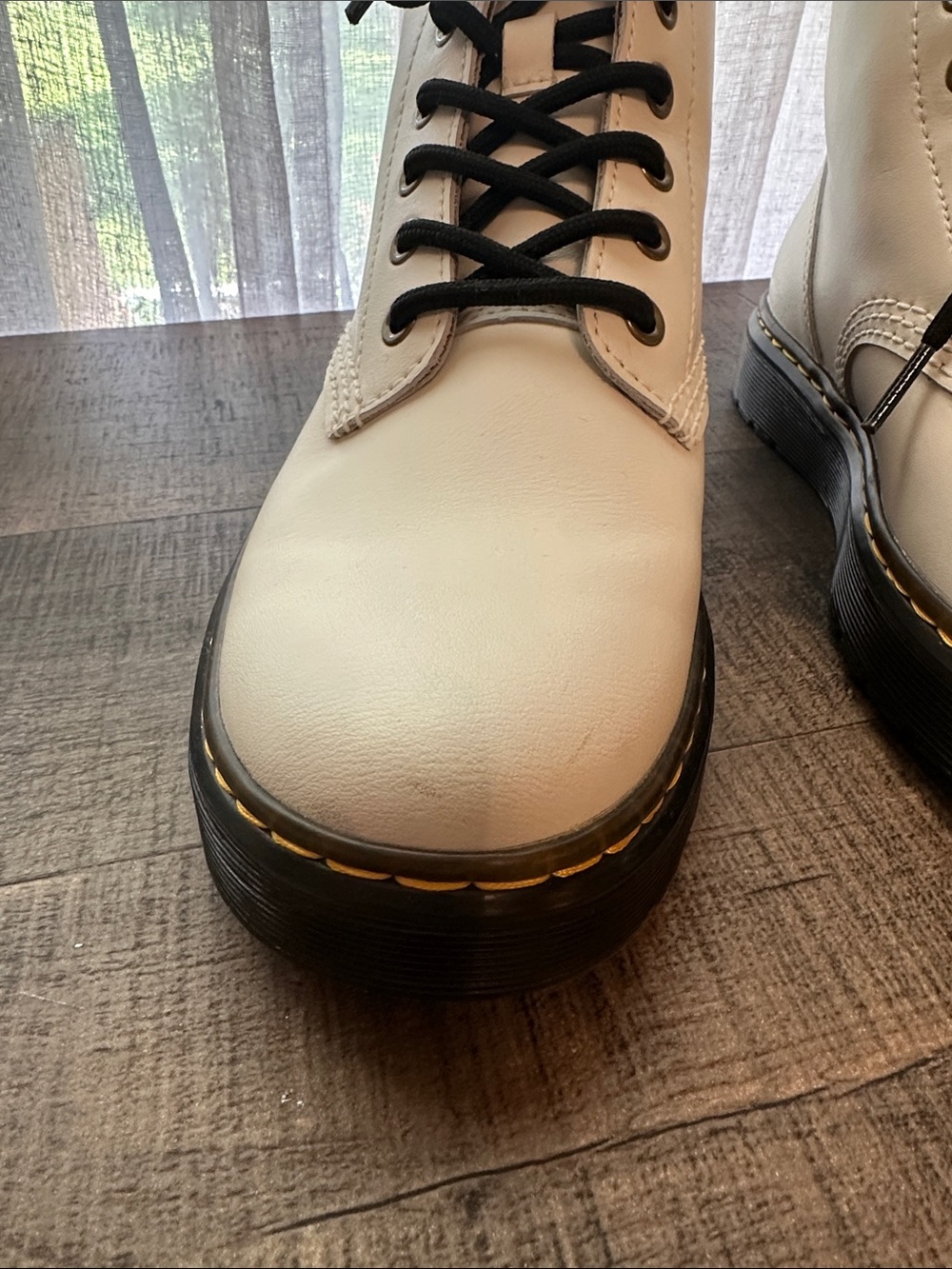 NWOB Dr. Martens White Lace-Up Combat Boots with Black Trim - Picture 7 of 8